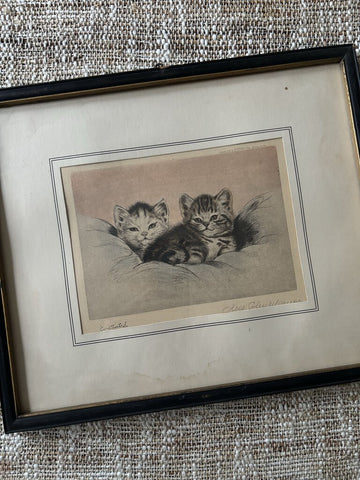 Vintage Framed Painting of Kittens (as found)