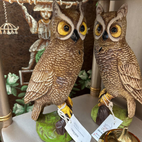 Vint Chalkware Owl Statue