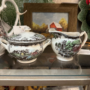 Johnson Bros Friendly Village Covered Sugar Bowl And Creamer