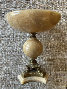 Vintage Alabaster & Brass Pedestal Bowl w/Footed Base