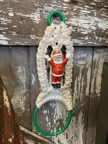 Vintage Macrame Santa Towel Holder~ 5" w x 14" l