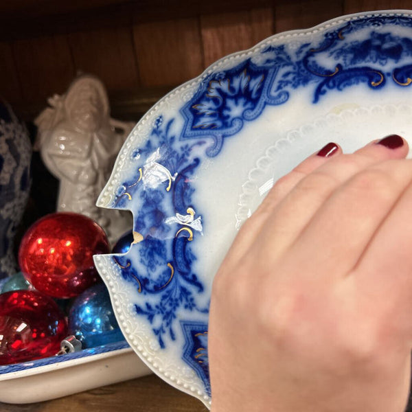 Antique Blue Flow Vegetable Tureen (as found)