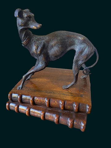 Vintage Theodore Alexander Whippet Statue on Books 10" x 8.5"