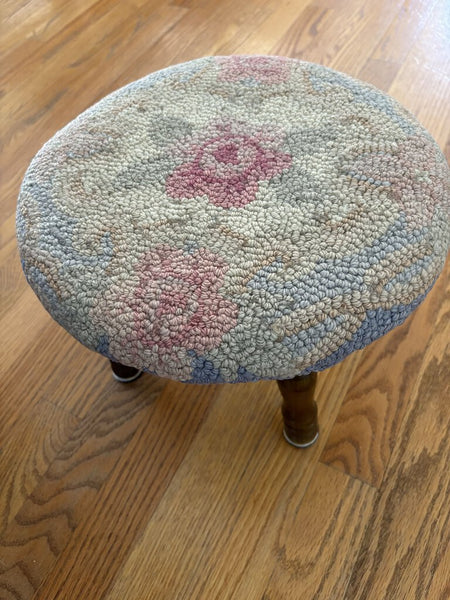 Vintage Hooked Rug Footstool Ottoman