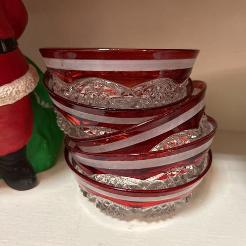 Set of 5 Antique (Circa 1910s) Red Cut Crystal Berry Bowl / Sauce Dishes Button Arched Duncan & Miller