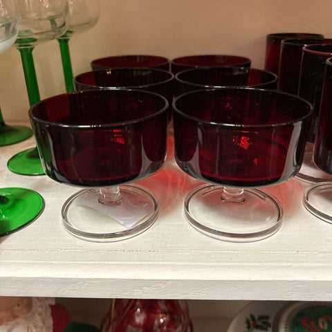 Set of Vintage 70s Red Luminar Glass Coups