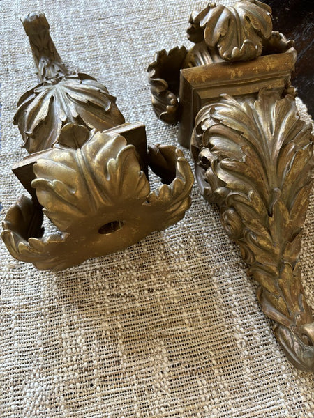 Vintage Pair of GOLD ORNATE Wall Shelf Candle Sconce Italy