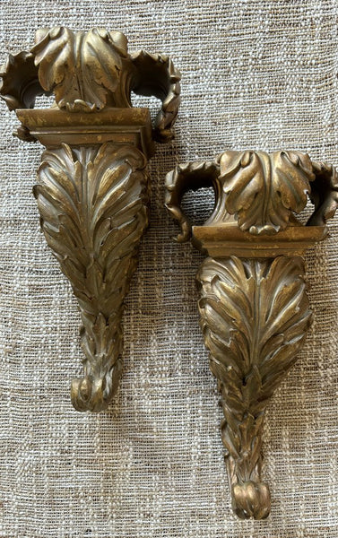 Vintage Pair of GOLD ORNATE Wall Shelf Candle Sconce Italy