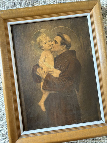 Vintage Framed St. Anthony of Padua and Christ Child Print by Bosseron Chambers - Edward Gross & B. P. Co. 14.5 x 11.5