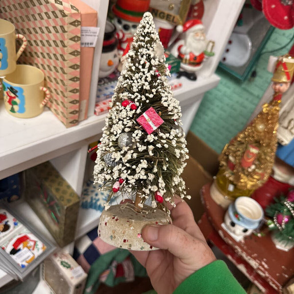 Vintage Christmas bottle brush tree white base