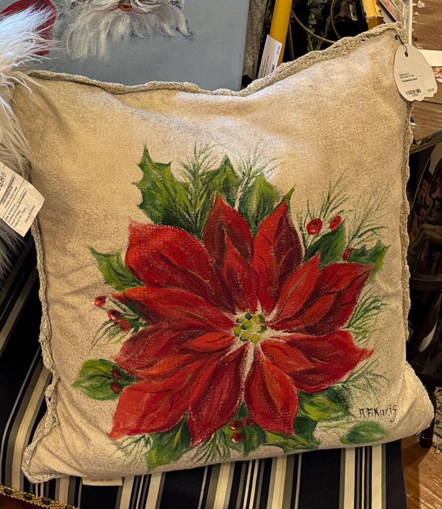 Hand painted poinsettia pillow