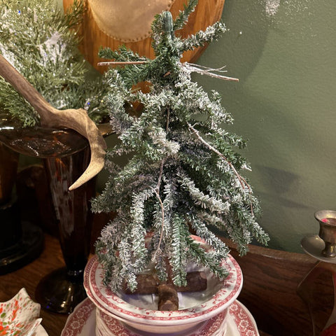 Small Flocked Tree on Wood Base