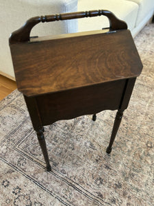 Vintage Wooden Standing Sewing Box With Legs and Double-Hinged Lid (in store PU)