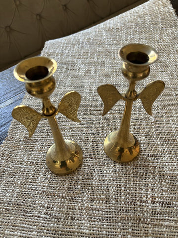 Pair of Brass Angel Candleholders