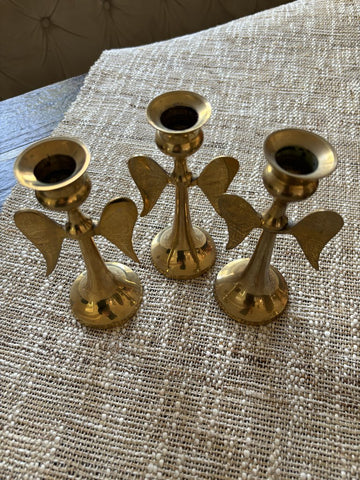 Set of 3 Vintage Brass Angel Candleholders 5.5H