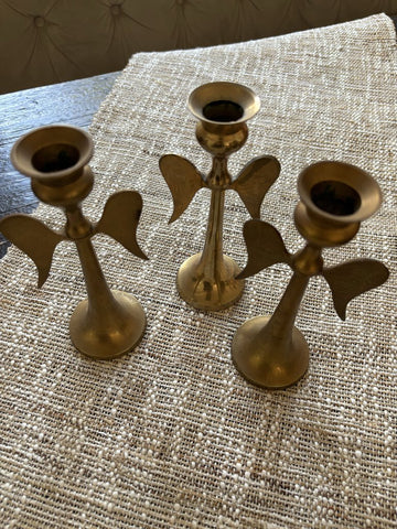 Set of 3 Vintage Brass Angel Candleholders 6.5H