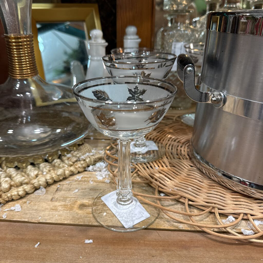 Frosted silver leaf champagne martini glass each