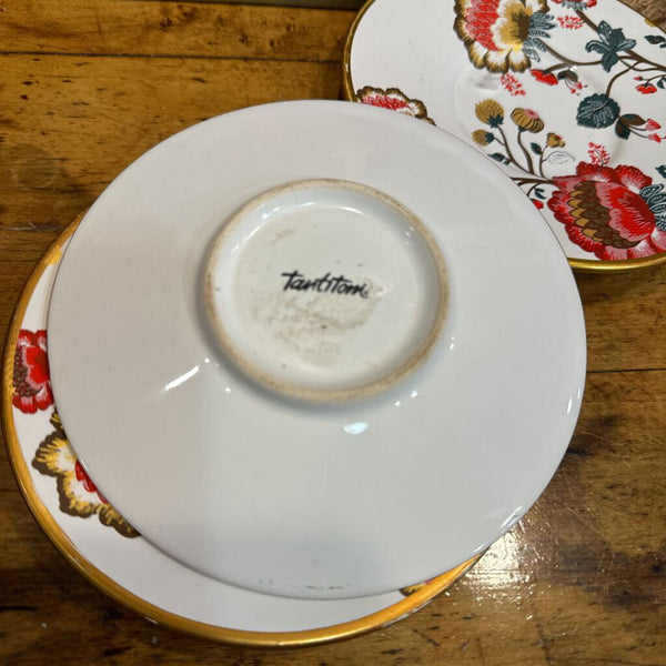 Set of 4 red and gold flower plates