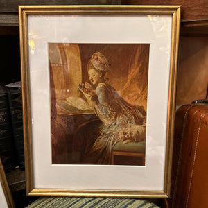 FRAMED "THE LOVE LETTER" PRINT, BY JEAN HONORE FRAGONARD. 14 1/2" x 11 1/2"