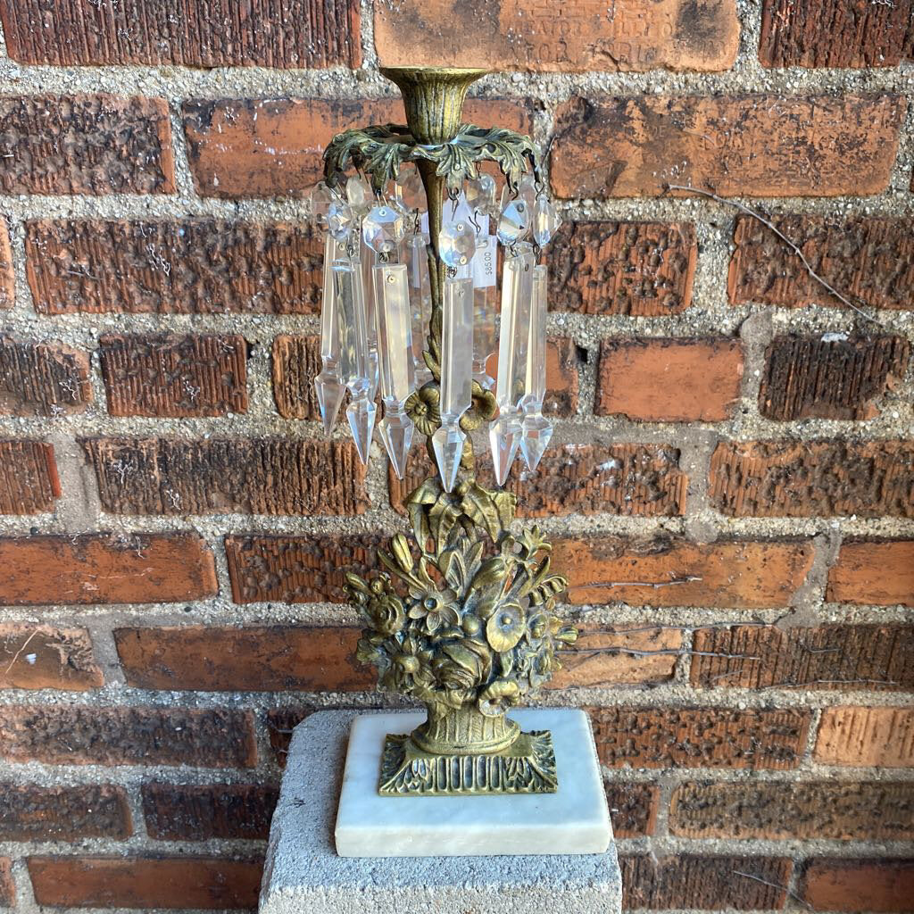 Antique brass Girandole candle holder with crystals 16"