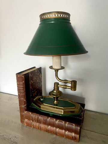 Vintage Tole/Brass Swing Arm Desk Lamp 13”h x 8”w (14” extended)