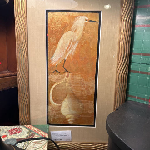 Framed Egret w gold touches - P