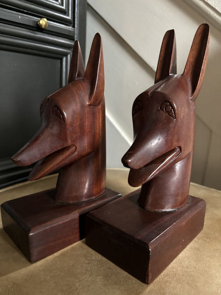 1950's CaribeCraft Mahogany Dog Bookends