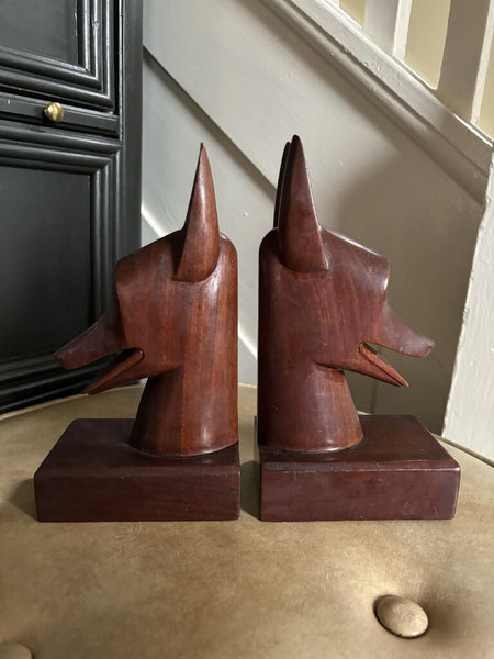 1950's CaribeCraft Mahogany Dog Bookends