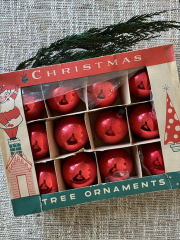 VTG Box of Red Ornaments