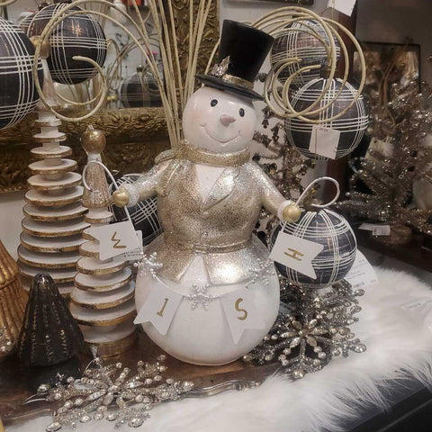 Glittered Gold Coat Snowman with Wish