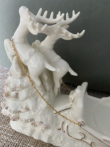 Vintage Porcelain Reindeer and Sleigh 8"h x 10"w