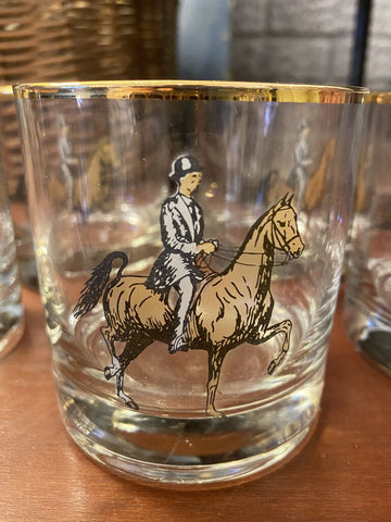 Set of 5 Equestrian Whiskey Glasses