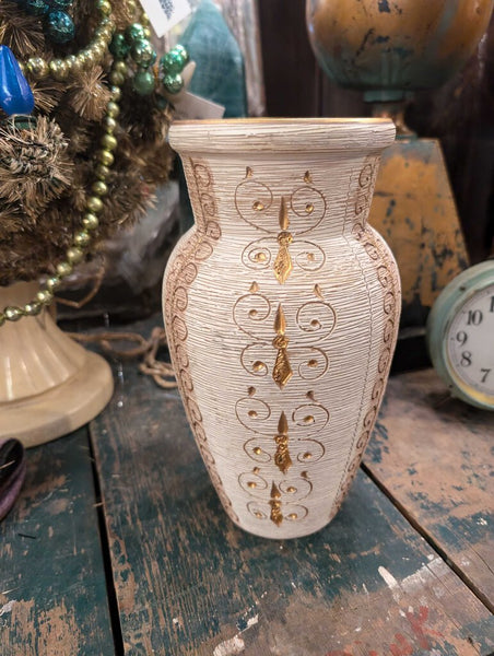 Aldo Londi Bitossi Sgraffito Gilt Ceramic Pitcher MCM Italian Pottery Vase VTG 10 inches