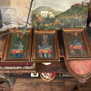 Trio of mini floral oil paintings from Milan