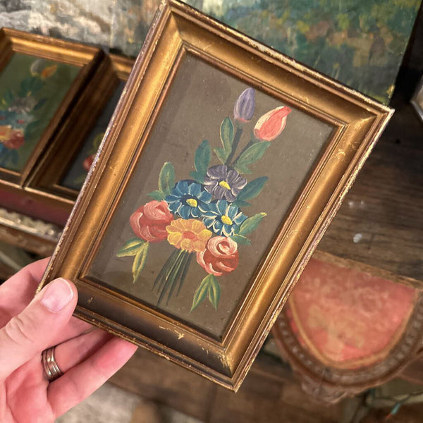 Trio of mini floral oil paintings from Milan