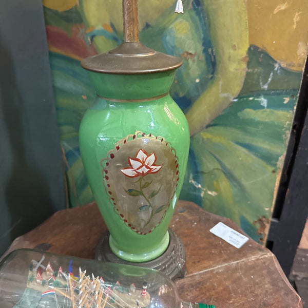 Vintage green handpainted pottery lamp