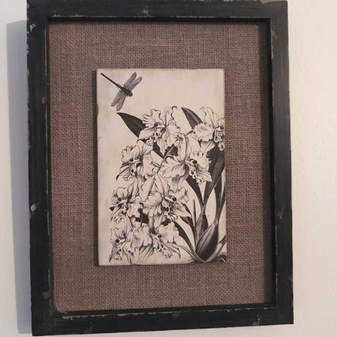 Black Floral Picture w/Dragonfly 11x14