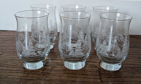 Vintage Etched Holiday Glasses 7/Set