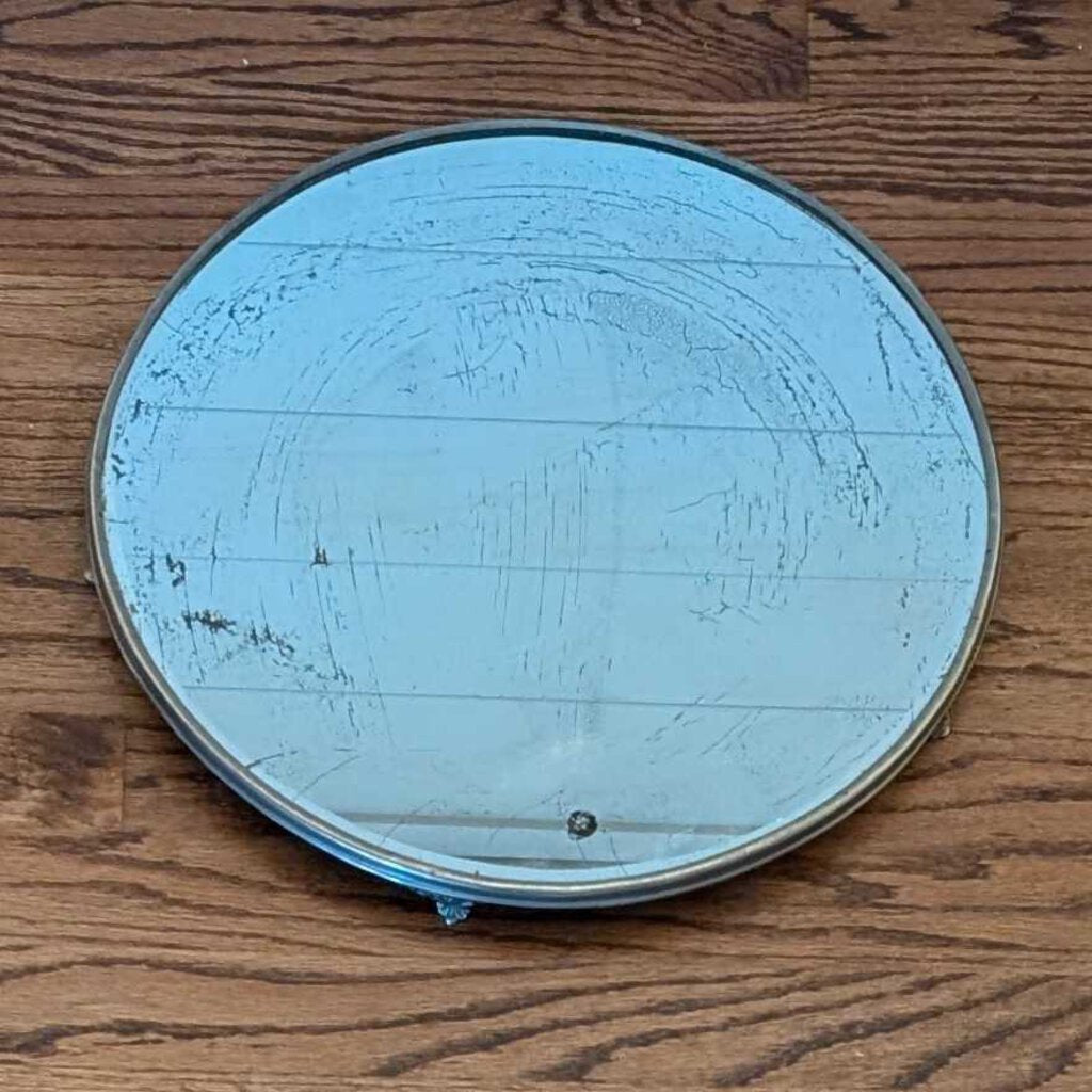 Antique Round Sterling Mirror w/Feet 16"