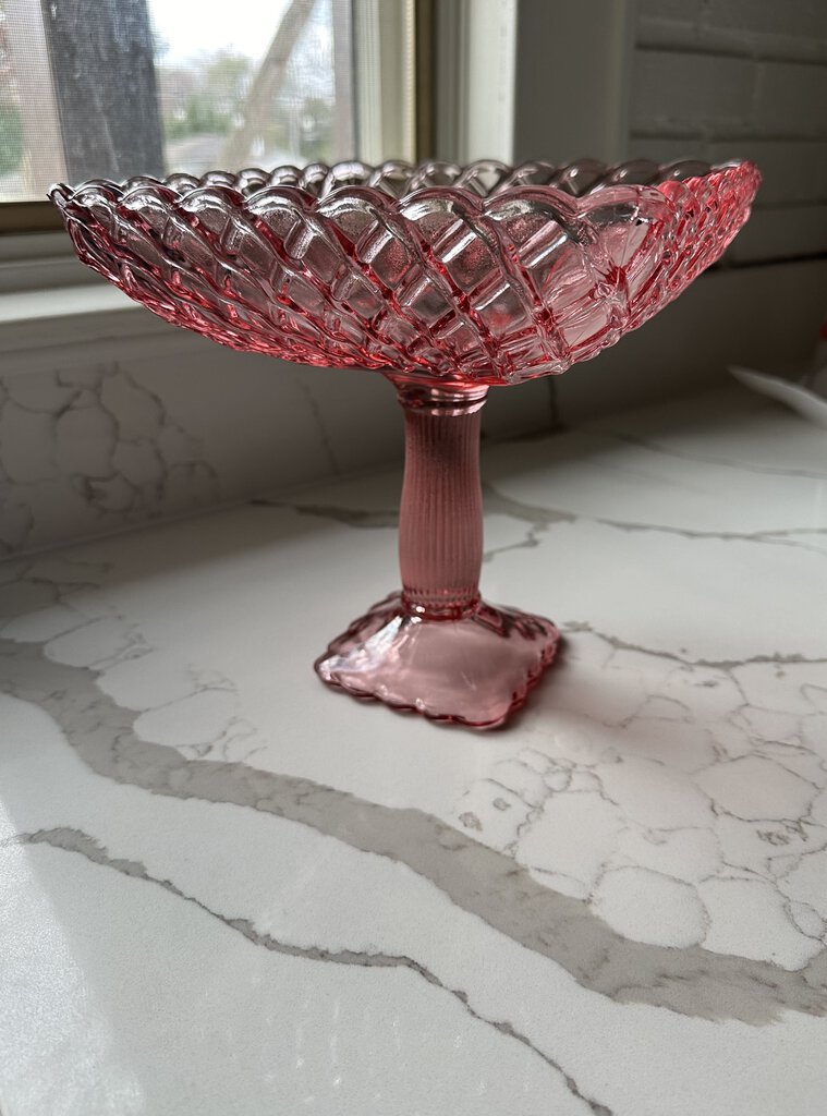 L.E. Smith Pressed Glass TRELLIS PINK Compote Fruit Bowl in store pick up only