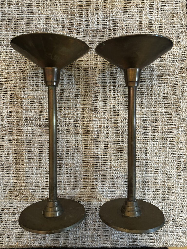 Pair of Vtg Brass Modernist Candlesticks India 10H