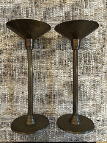 Pair of Vtg Brass Modernist Candlesticks India 10H