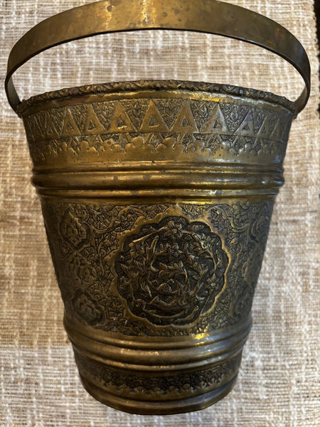 Antique Eastern Superb Copper Bucket w/ Embossed Design