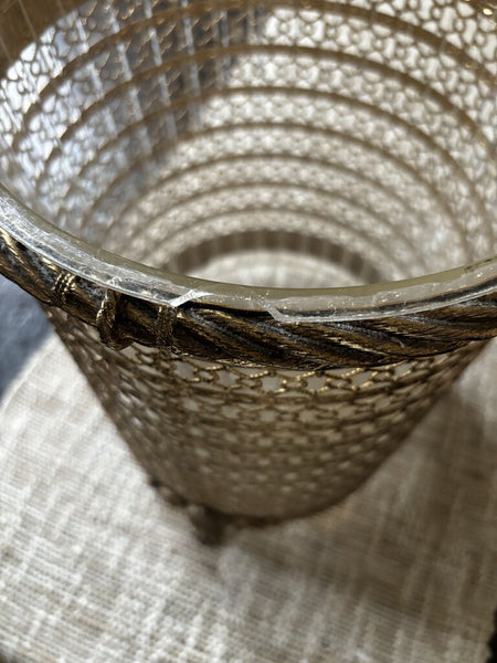 Vtg Gold Filigree Waste Basket 10.75H