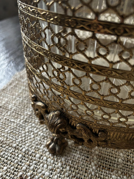 Vtg Gold Filigree Waste Basket 10.75H