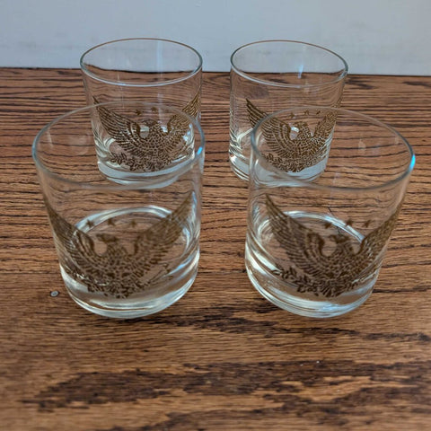 Vintage Gold Embossed Eagle Old Fashioned Glasses - 4/Set