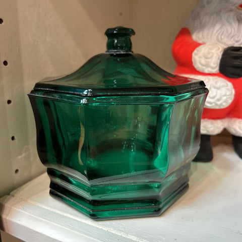 Vintage Green Lidded Glass Candy Dish