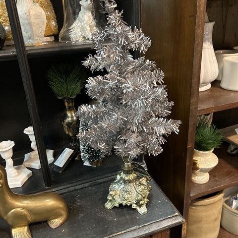 Silver Patina Tree on Ornate Cast Metal Base