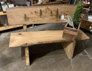Live Edge Wood Garden Burned Forest Art Bench~ pick up in store ~ 48" l x 18" d x 31.5" t