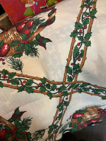 Vintage 68in Round Holiday Tablecloth